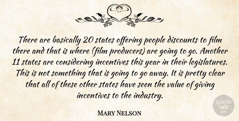 Mary Nelson Quote About Basically, Clear, Giving, Incentives, Offering: There Are Basically 20 States...