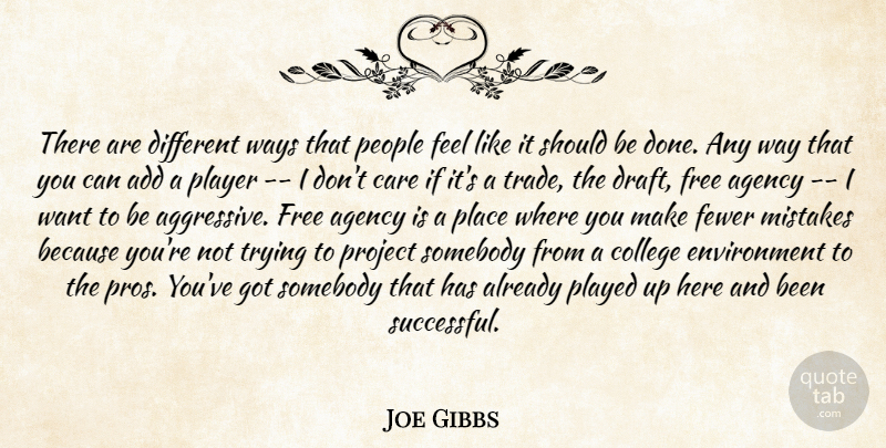 Joe Gibbs Quote About Add, Agency, Care, College, Environment: There Are Different Ways That...