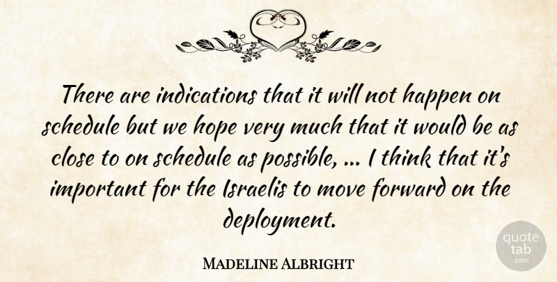 Madeline Albright Quote About Close, Forward, Happen, Hope, Israelis: There Are Indications That It...