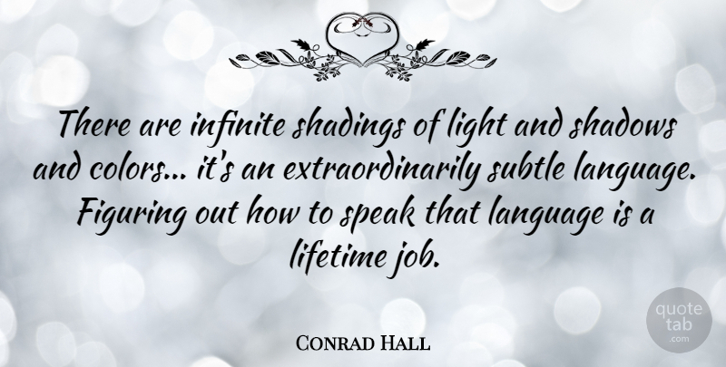 Conrad Hall Quote About Jobs, Color, Light: There Are Infinite Shadings Of...