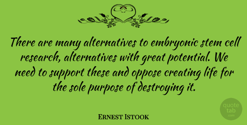 Ernest Istook Quote About Cell, Creating, Destroying, Embryonic, Great: There Are Many Alternatives To...