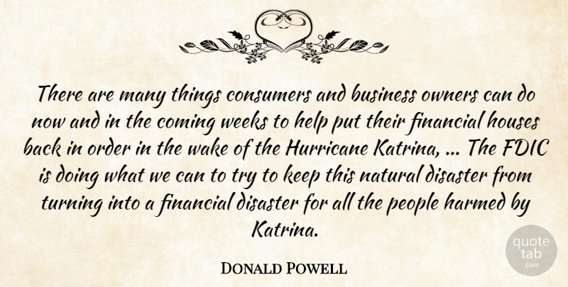 Donald Powell Quote About Business, Coming, Consumers, Disaster, Financial: There Are Many Things Consumers...