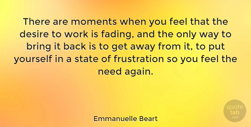 Emmanuelle Beart Quote About Frustration, Desire, Fading: There Are Moments When You...