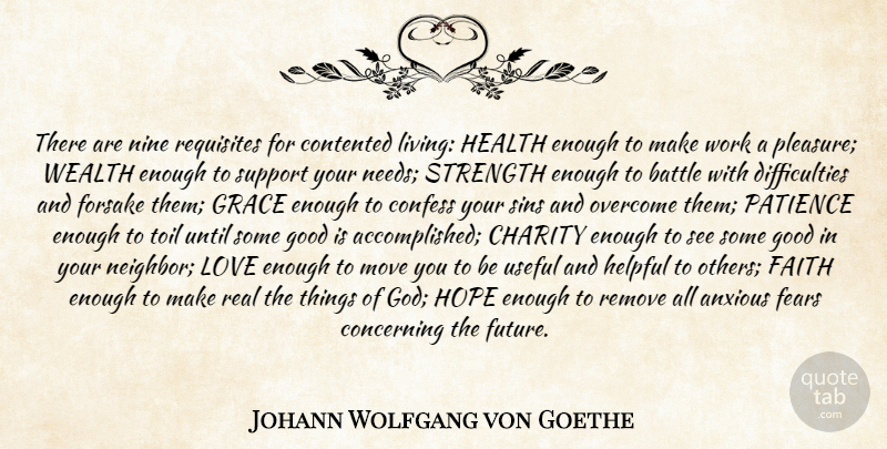 Johann Wolfgang von Goethe Quote About Anxious, Battle, Charity, Concerning, Confess: There Are Nine Requisites For...