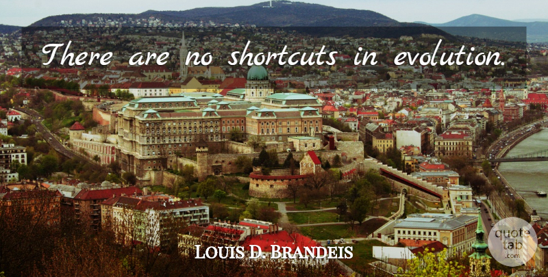 Louis D. Brandeis Quote About Shortcuts, Evolution: There Are No Shortcuts In...