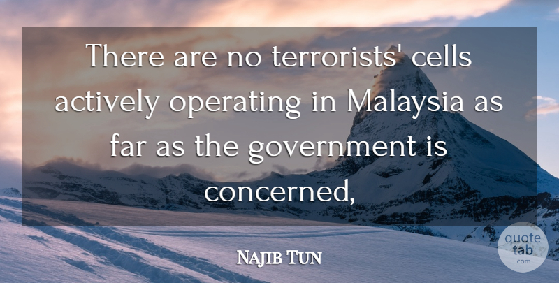 Najib Tun Quote About Actively, Cells, Far, Government, Malaysia: There Are No Terrorists Cells...