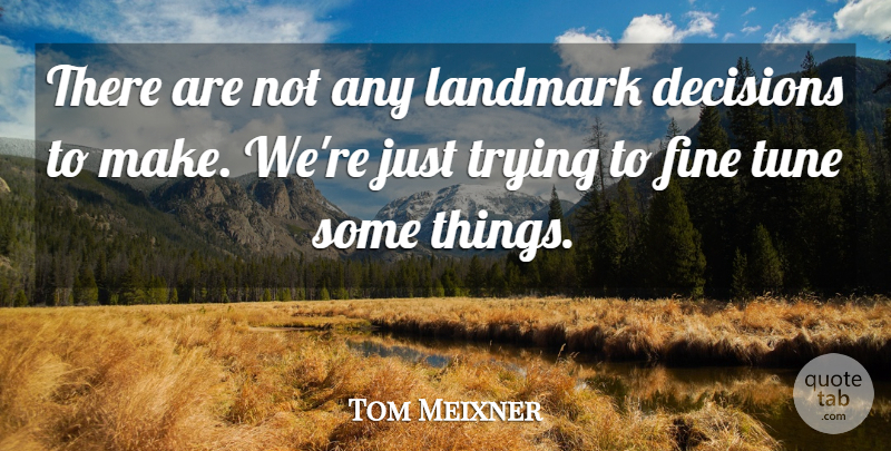 Tom Meixner Quote About Decisions, Fine, Landmark, Trying, Tune: There Are Not Any Landmark...