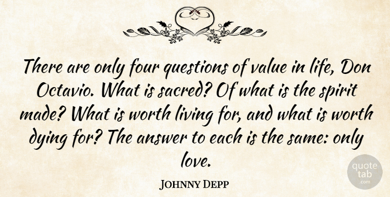 Johnny Depp Quote About Answer, Dying, Four, Living, Questions: There Are Only Four Questions...