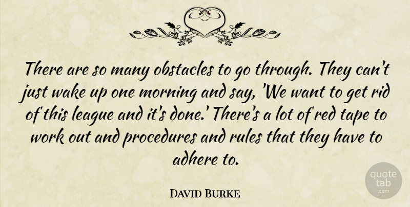 David Burke Quote About Adhere, League, Morning, Obstacles, Procedures: There Are So Many Obstacles...