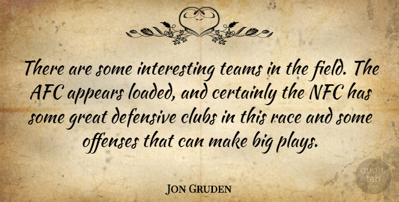 Jon Gruden Quote About Appears, Certainly, Clubs, Defensive, Great: There Are Some Interesting Teams...