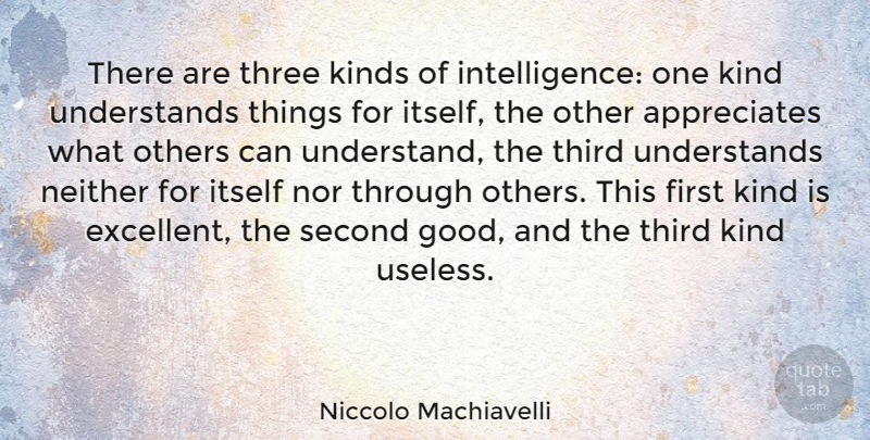 Niccolo Machiavelli Quote About Intelligent, Appreciate, Intelligence: There Are Three Kinds Of...