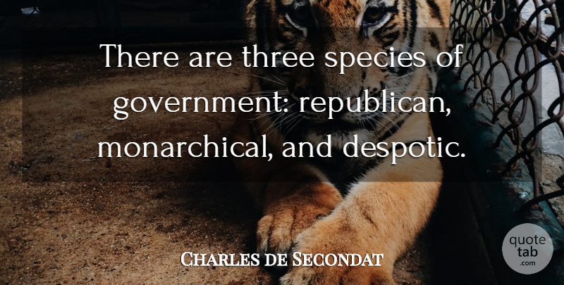 Charles de Secondat Quote About Government, Species, Three: There Are Three Species Of...