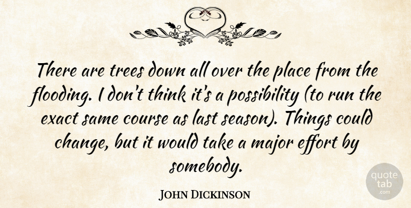 John Dickinson Quote About Course, Effort, Exact, Last, Major: There Are Trees Down All...