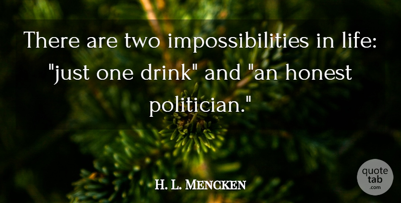 H. L. Mencken Quote About Drinking, Two, Honest: There Are Two Impossibilities In...