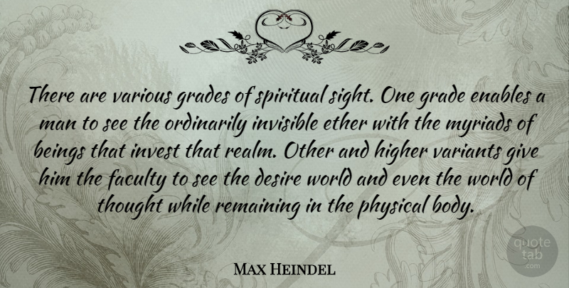 Max Heindel Quote About Beings, Desire, Enables, Ether, Faculty: There Are Various Grades Of...