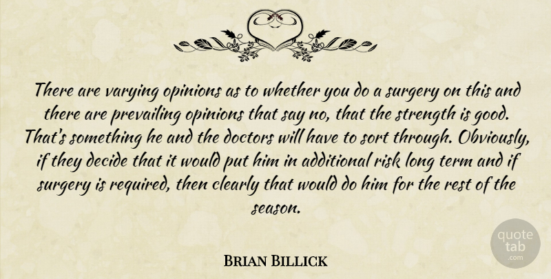 Brian Billick Quote About Additional, Clearly, Decide, Doctors, Opinions: There Are Varying Opinions As...