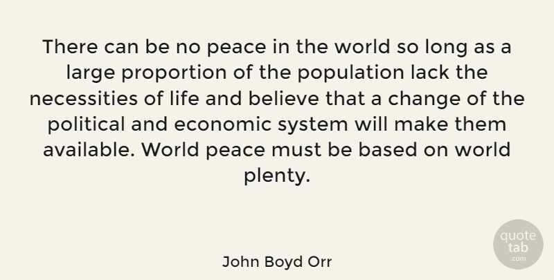 John Boyd Orr Quote About Believe, Long, Political: There Can Be No Peace...