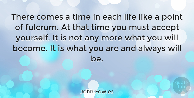 John Fowles Quote About Acceptance, Accepting Yourself, There Comes A Time: There Comes A Time In...