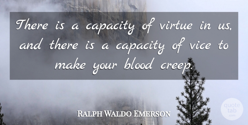 Ralph Waldo Emerson Quote About Blood, Vices, Virtue: There Is A Capacity Of...