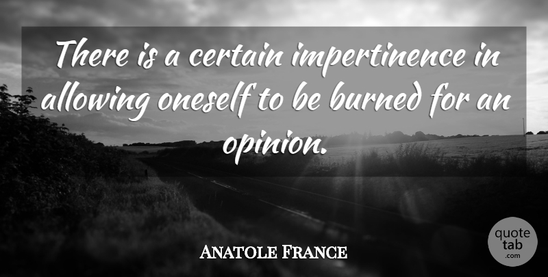 Anatole France Quote About Opinion, Certain, Burned: There Is A Certain Impertinence...