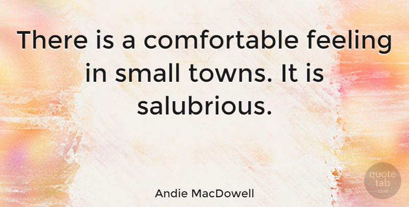 Andie MacDowell Quote About Feelings, Towns, Small Town: There Is A Comfortable Feeling...