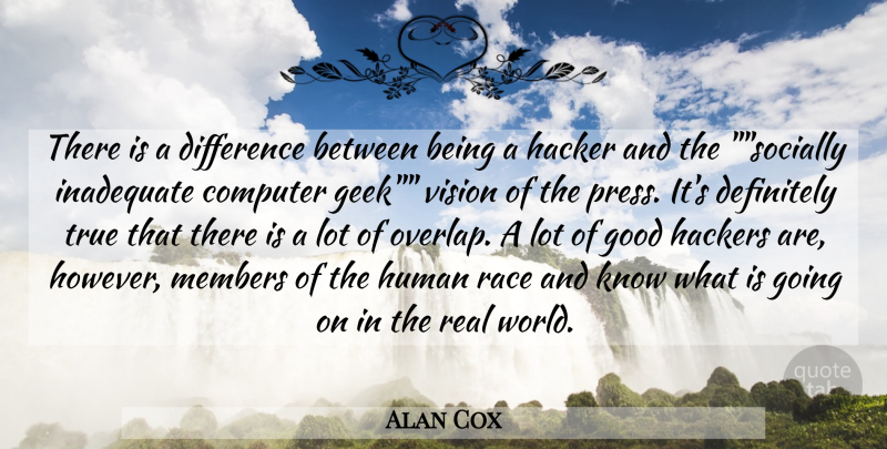 Alan Cox Quote About Computer, Definitely, Difference, Good, Hacker: There Is A Difference Between...