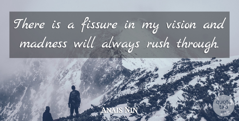 Anais Nin Quote About Vision, Madness: There Is A Fissure In...