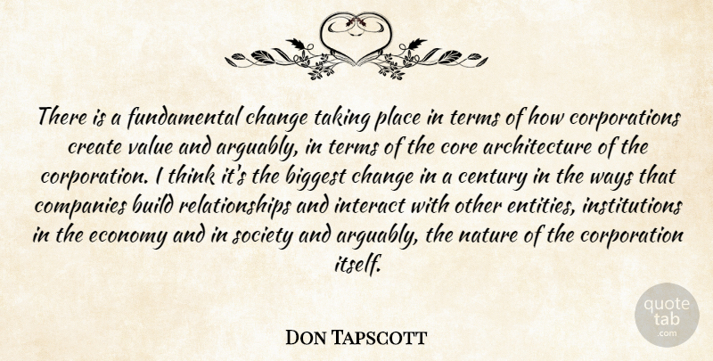 Don Tapscott Quote About Architecture, Biggest, Build, Century, Change: There Is A Fundamental Change...