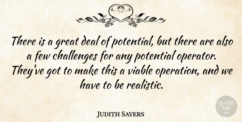 Judith Sayers Quote About Challenges, Deal, Few, Great, Potential: There Is A Great Deal...