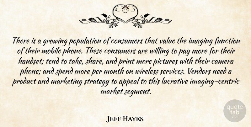 Jeff Hayes Quote About Appeal, Camera, Consumers, Function, Growing: There Is A Growing Population...