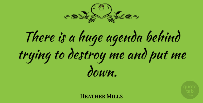 Heather Mills Quote About Trying, Agendas, Behinds: There Is A Huge Agenda...