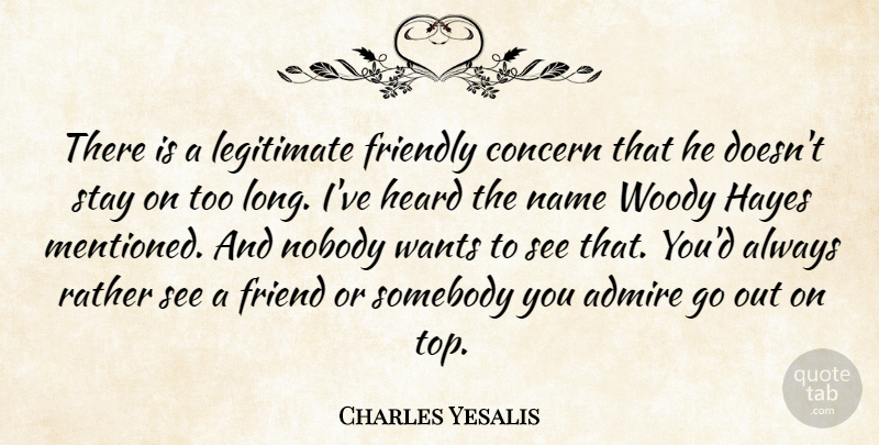 Charles Yesalis Quote About Admire, Concern, Friendly, Heard, Legitimate: There Is A Legitimate Friendly...