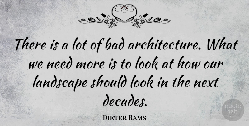 Dieter Rams Quote About Landscape, Next, Needs: There Is A Lot Of...