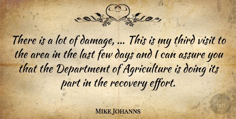 Mike Johanns Quote About Area, Assure, Days, Department, Few: There Is A Lot Of...