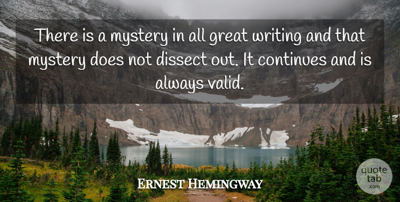 Ernest Hemingway Quote About Writing, Doe, Mystery: There Is A Mystery In...