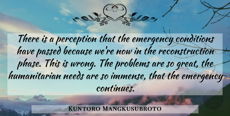 Kuntoro Mangkusubroto Quote About Conditions, Emergency, Needs, Passed, Perception: There Is A Perception That...