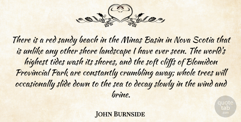 John Burnside Quote About Cliffs, Constantly, Crumbling, Decay, Highest: There Is A Red Sandy...