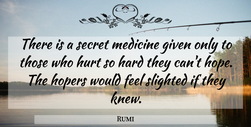 Rumi Quote About Spiritual, Hurt, Medicine: There Is A Secret Medicine...