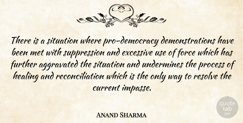 Anand Sharma Quote About Current, Democracy, Excessive, Force, Further: There Is A Situation Where...