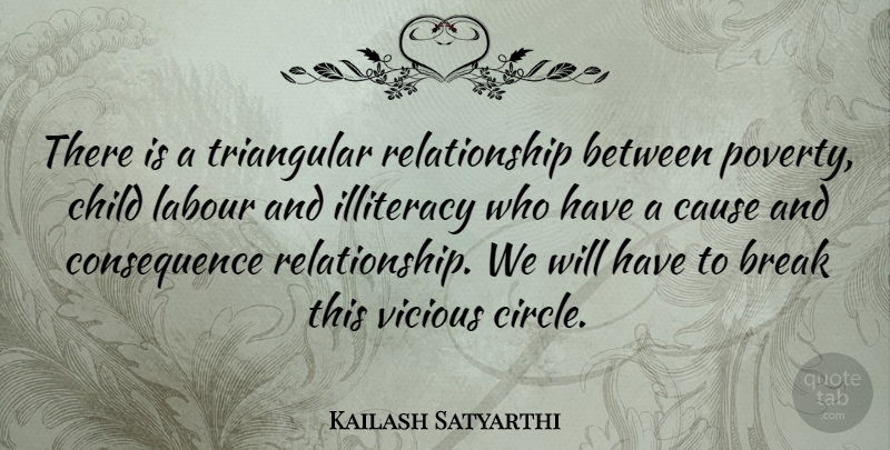 Kailash Satyarthi Quote About Break, Cause, Child, Illiteracy, Labour: There Is A Triangular Relationship...