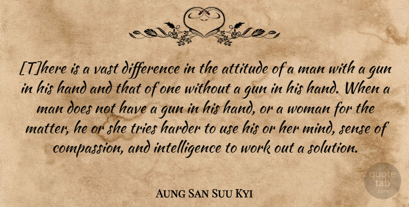 Aung San Suu Kyi Quote About Attitude, Men, Compassion: There Is A Vast Difference...