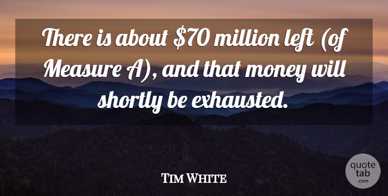 Tim White Quote About Left, Measure, Million, Money: There Is About 70 Million...