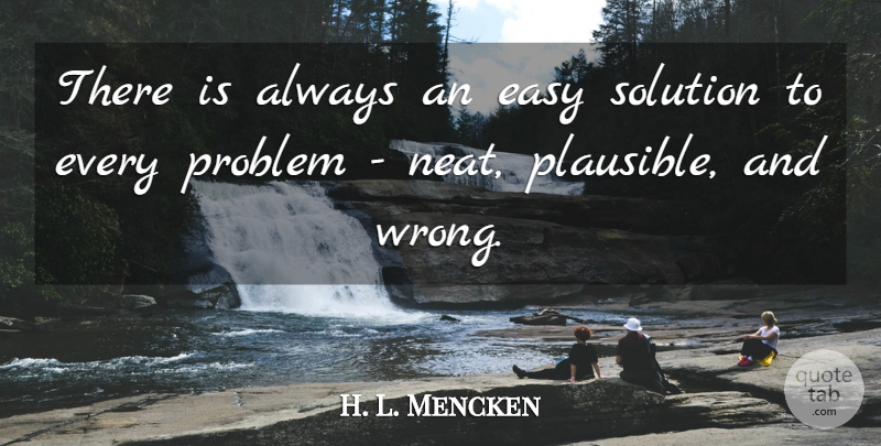 H. L. Mencken Quote About Business, Simple Solutions, Neat And Tidy: There Is Always An Easy...