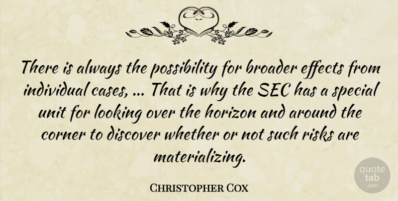 Christopher Cox Quote About Broader, Corner, Discover, Effects, Horizon: There Is Always The Possibility...