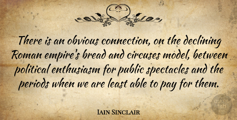 Iain Sinclair Quote About Declining, Enthusiasm, Obvious, Pay, Periods: There Is An Obvious Connection...