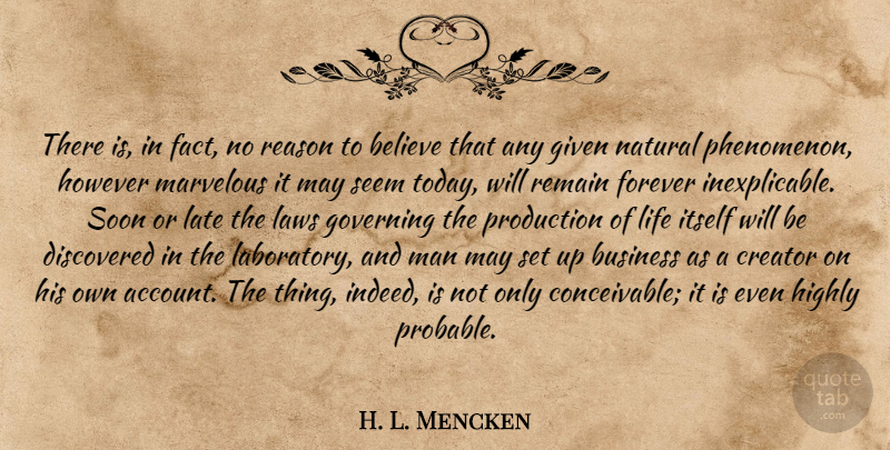 H. L. Mencken Quote About Believe, Men, Law: There Is In Fact No...