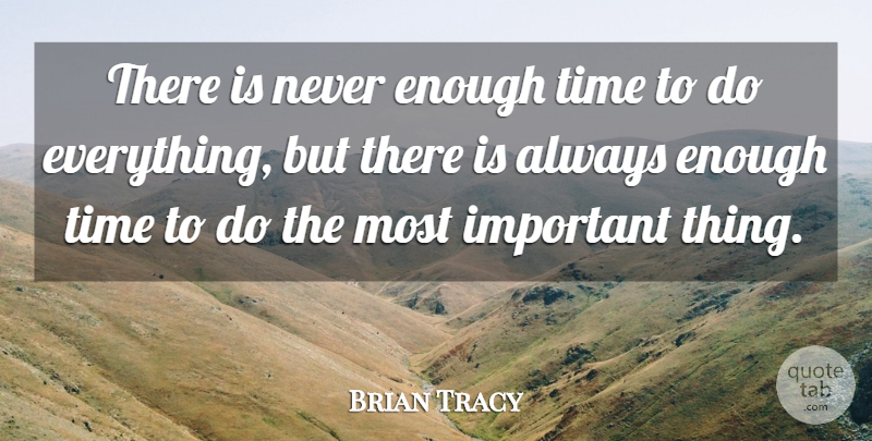 Brian Tracy Quote About Time, Important, Enough: There Is Never Enough Time...