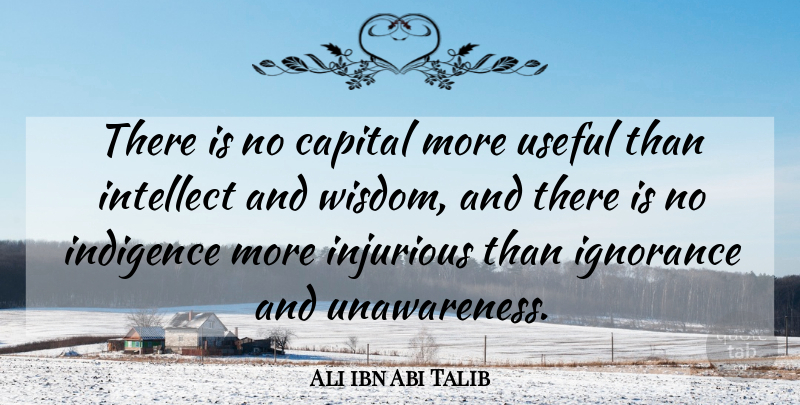 Ali ibn Abi Talib Quote About Ignorance, Unawareness, Intellect: There Is No Capital More...