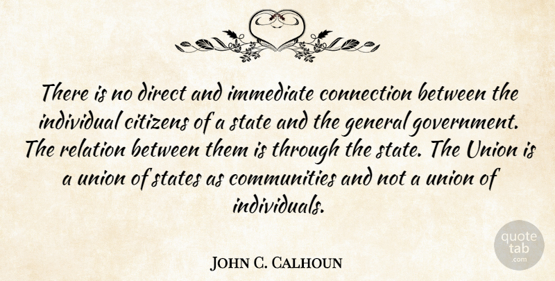 John C. Calhoun Quote About Citizens, Direct, General, Government, Immediate: There Is No Direct And...
