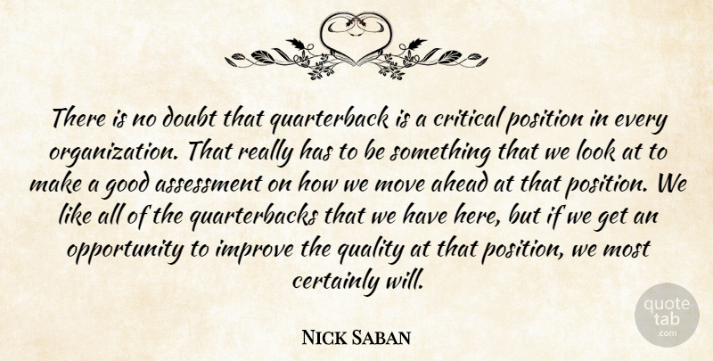 Nick Saban Quote About Ahead, Assessment, Certainly, Critical, Doubt: There Is No Doubt That...